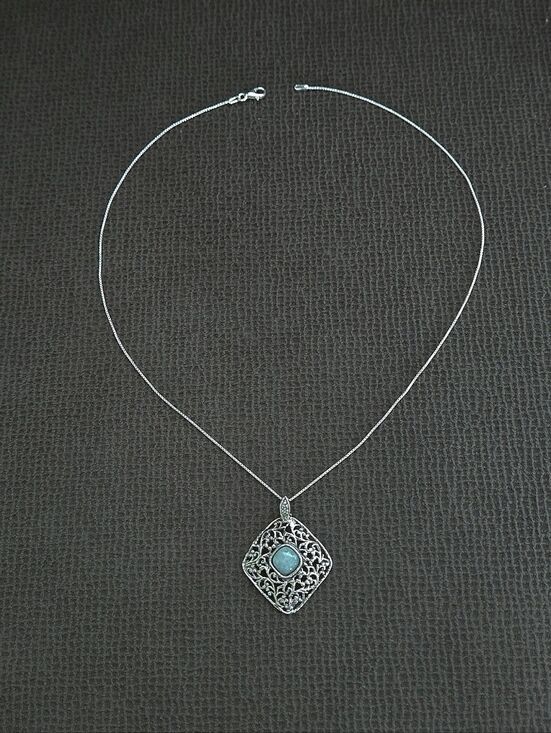 Zuman Jewelry - Noa Zuman Silver🤍 Square Scroll📜 with Amazonite Pendant Necklace - NWT